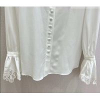 ​Inexpensive Miu Miu Silk Shirt with Lace Trim MM011306 White 2026