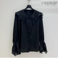 Luxury Discount Miu Miu Silk Shirt with Lace Trim MM011306 Black 2026