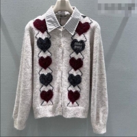 Most Popular Miu Miu Wool Mohair Heart Cardigan MM011311 Light Grey 2026