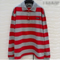 Big Discount Miu Miu Cotton Striped Polo Shirt MM011319 Grey/Red 2026