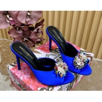 Best Grade Dolce & Gabbana Satin Heel Slides Sandal 10cm with Strass DG121104 Blue 2026