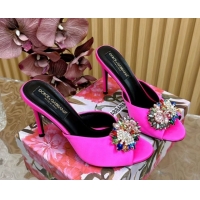 New Cheap Dolce & Gabbana Satin Heel Slides Sandal 10cm with Strass DG121104 Dark Pink 2026