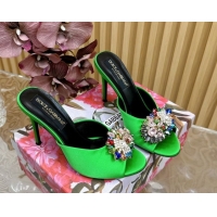 Top Grade Dolce & Gabbana Satin Heel Slides Sandal 10cm with Strass DG121104 Green 2026