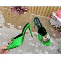 Top Grade Dolce & Gabbana Satin Heel Slides Sandal 10cm with Strass DG121104 Green 2026