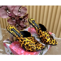 Good Looking Dolce & Gabbana Leopard-print Satin Heel Slides Sandal 10cm with Cross Strap DG121105 Yellow 2026
