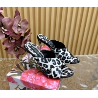 Best Product Dolce & Gabbana Leopard-print Satin Heel Slides Sandal 10cm with Cross Strap DG121105 White/Black 2026
