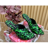Pretty Style Dolce & Gabbana Leopard-print Satin Heel Slides Sandal 10cm with Cross Strap DG121105 Green 2026