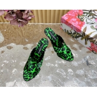 Pretty Style Dolce & Gabbana Leopard-print Satin Heel Slides Sandal 10cm with Cross Strap DG121105 Green 2026