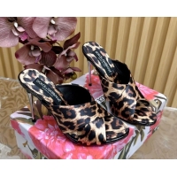 Popular Style Dolce & Gabbana Leopard-print Satin Heel Slides Sandal 10cm with Cross Strap DG121105 Beige/Brown 2026