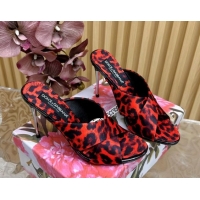 Purchase Dolce & Gabbana Leopard-print Satin Heel Slides Sandal 10cm with Cross Strap DG121105 Red 2026