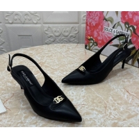 Luxurious Dolce & Gabbana Lollo Nappa Leather slingbacks Pump 6.5cm DG121106 Black 2026