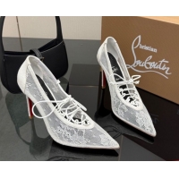 Top Design Christian Louboutin KM Lace Pumps 10cm with Lacing White 1209092 2026