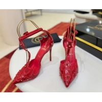 Shop Duplicate Christian Louboutin Teetiag Sandals 10cm in Embossed Leather and Mesh Red 1209095 2026