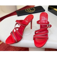 Discount Christian Louboutin Zip Heel Slides Sandal 10cm in Leather CL120901 Red 2026