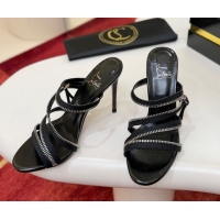 Sophisticated Christian Louboutin Zip Heel Slides Sandal 10cm in Leather CL120901 Black 2026