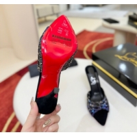 Luxury Christian Louboutin Miss Z Heel Slides Sandal 10cm in Strass and Cut-out Suede 1209101 Black/Blue 2026