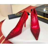 Good Product Christian Louboutin Miss Z Pumps 10cm in Strass and Cut-out Suede 1209104 Red 2026
