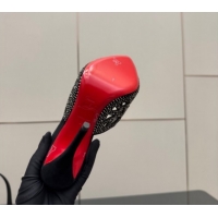 Luxury Cheap Christian Louboutin Miss Z Heel Slides Pump 10cm in Strass and Cut-out Suede Black 1209106 2026