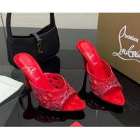Luxury Christian Louboutin Miss Z Heel Slides Pump 10cm in Strass and Cut-out Suede Red 1209107 2026