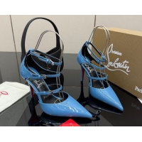 Stylish Christian Louboutin Patent Leather Pumps with Trible Straps CL120902 Blue 2026