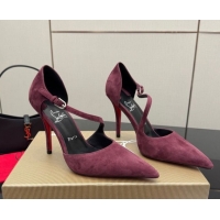 Best Grade Christian Louboutin Miss Ziggyta Heel Pumps 10cm with Strap in Suede Burgundy 1209125 2026