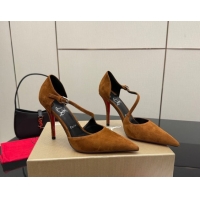 Good Product Christian Louboutin Miss Ziggyta Heel Pumps 10cm with Strap in Suede Brown 1209126 2026