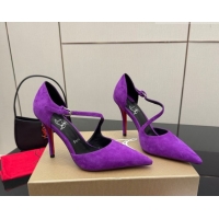 Purchase Christian Louboutin Miss Ziggyta Heel Pumps 10cm with Strap in Suede Purple 1209128 2026