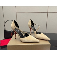 Low Price Christian Louboutin Miss Ziggyta Heel Pumps 10cm with Strap in Suede Nude 1209129 2026