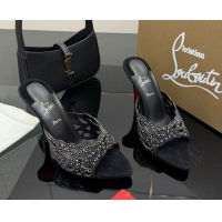 Low Cost Christian Louboutin Miss Z Heel Slides Pump 10cm in Strass and Cut-out Suede Black 1209106 2026