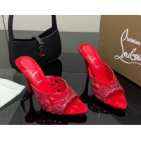 Popular Style Christian Louboutin Miss Z Heel Slides Pump 10cm in Strass and Cut-out Suede Red 1209107 2026