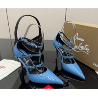 Best Price Christian Louboutin Patent Leather Pumps with Trible Straps CL120902 Blue 2026