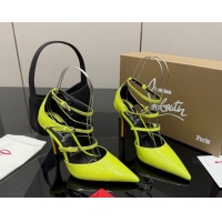Good Quality Christian Louboutin Patent Leather Pumps with Trible Straps CL120902 Neon Green 2026