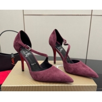 Best Grade Christian Louboutin Miss Ziggyta Heel Pumps 10cm with Strap in Suede 1209125 Burgundy 2026