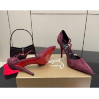 Best Grade Christian Louboutin Miss Ziggyta Heel Pumps 10cm with Strap in Suede 1209125 Burgundy 2026