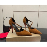Shop Cheap Christian Louboutin Miss Ziggyta Heel Pumps 10cm with Strap in Suede 1209125 Brown 2026
