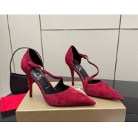 Charming Christian Louboutin Miss Ziggyta Heel Pumps 10cm with Strap in Suede 1209125 Red 2026