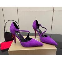 Good Quality Christian Louboutin Miss Ziggyta Heel Pumps 10cm with Strap in Suede Purple 1209128 2026