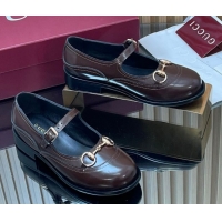 Purchase Gucci Shiny Calf Leather Mary Janes Pumps 3.5cm with Horsebit 847769 Dark Brown 2026