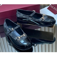 Good Quality Gucci Shiny Leather and GG Canvas Mary Janes Pumps 3.5cm with Horsebit 847769 Blue/Black 2026
