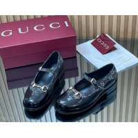 Good Quality Gucci Shiny Leather and GG Canvas Mary Janes Pumps 3.5cm with Horsebit 847769 Blue/Black 2026