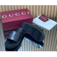 Best Grade Gucci Leather Platform Slides Sandal 5.5cm with Logo Signature Black GG121701 2026