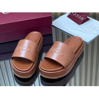Top Grade Gucci Leather Platform Slides Sandal 5.5cm with Logo Signature GG121701 Brown 2026
