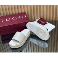 Shop Cheap Gucci Leather Platform Slides Sandal 5.5cm with Logo Signature GG121701 White 2026
