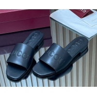 Popular Style Gucci Leather Flat Slides Sandal with Logo Signature GG121701 Black 2026