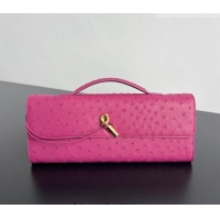 New Cheap Bottega Veneta Andiamo Clutch in Ostrich Leather 805241 Cinnabar Pink 2026