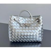 Best Price Bottega Veneta Small Andiamo Top Handle Bag in Intrecciato Leather 743568 Silver-Tone 2026