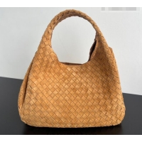 Promotional Bottega Veneta Large Campana Shoulder Bag in Intrecciato Suede 844250 Amber Brown 2025