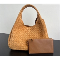 Promotional Bottega Veneta Large Campana Shoulder Bag in Intrecciato Suede 844250 Amber Brown 2025