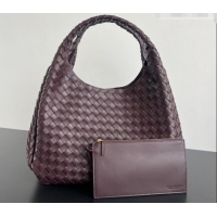 New Cheap Bottega Veneta Large Campana Shoulder Bag in Intrecciato Leather 844250 Dark Barolo Red 2025
