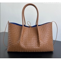 Top Quality Bottega Veneta Medium Pinacoteca Tote Bag in Intrecciato Leather 817166 Amber Brown/Blue Royal 2025